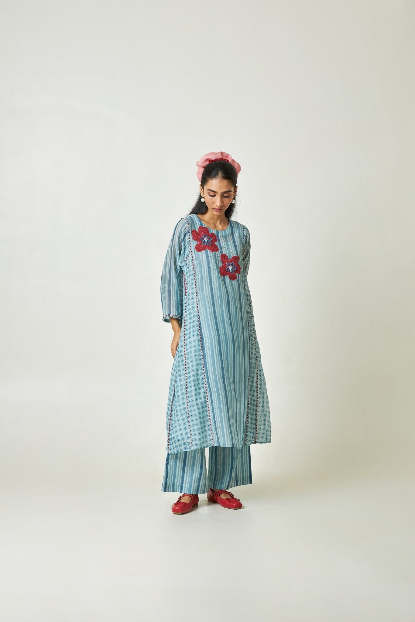 Azure Drift Block printed Kurta Set - CiceroniKurta SetPants and Pajamas