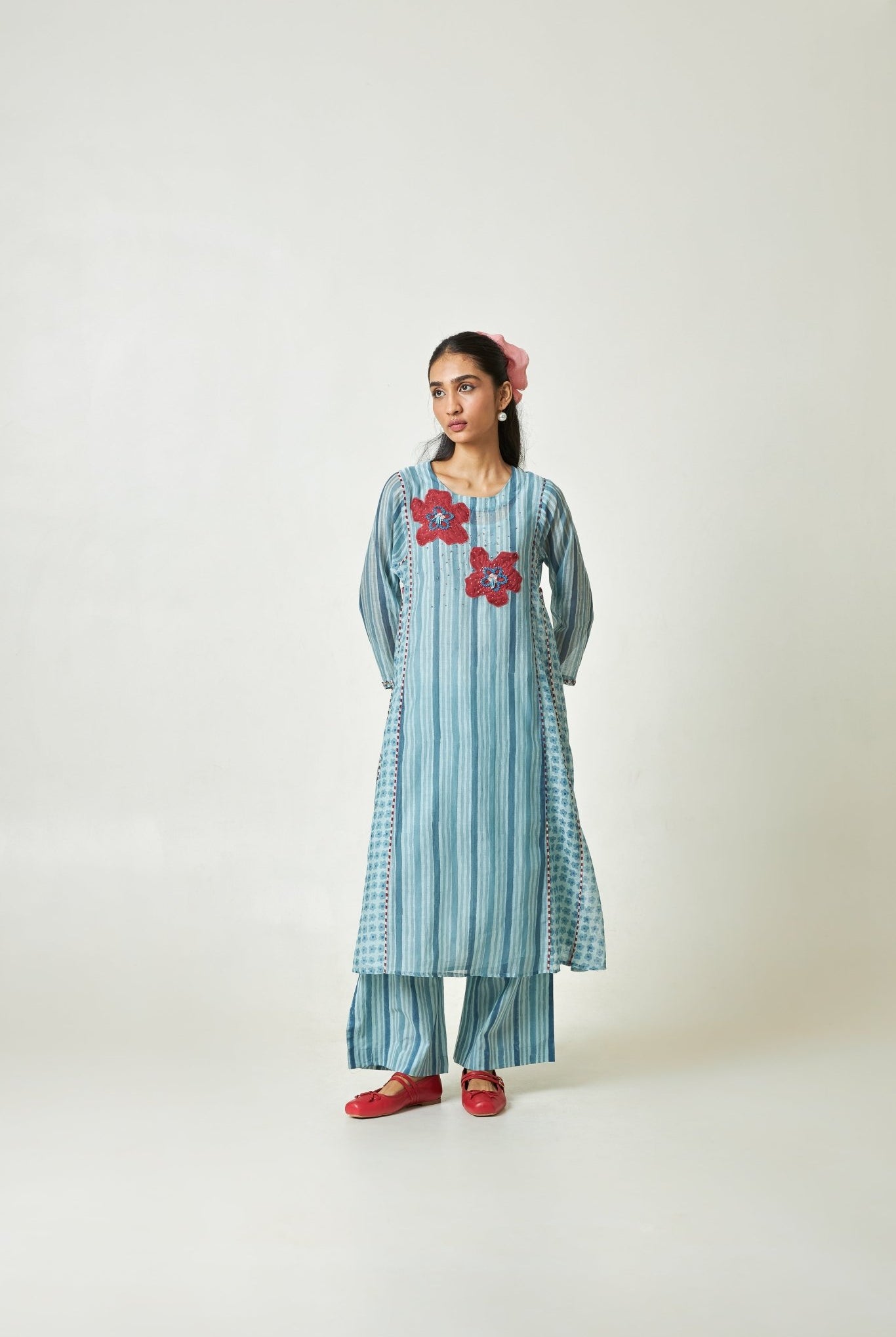 Azure Drift Block printed Kurta Set - CiceroniKurta SetPants and Pajamas