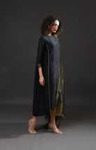 Back Gather Mulberry Silk Kurta Set with Striped Tissue Dupatta (Set of 3) - CiceroniKurta Set, Festive WearHiranya