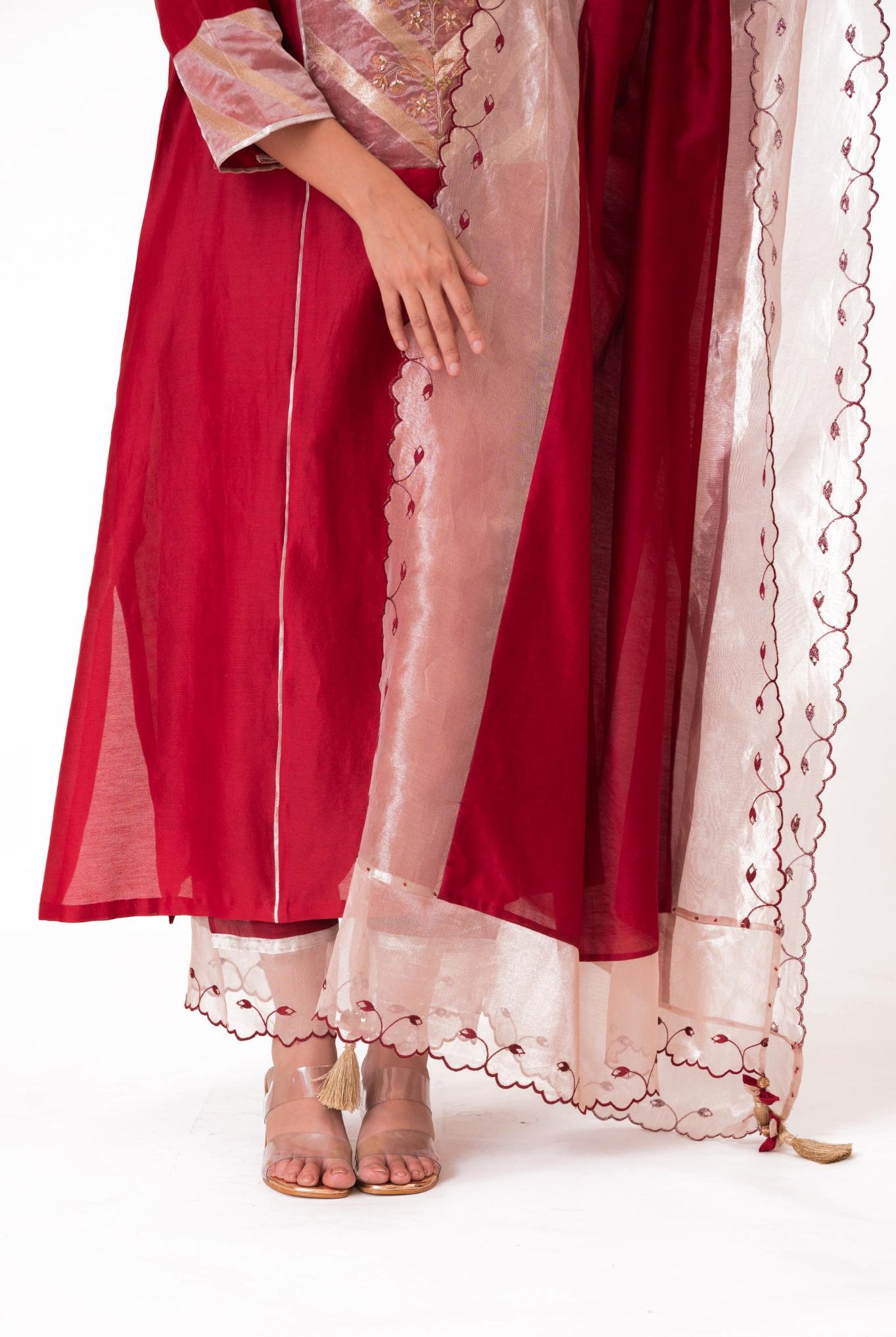 Banarasi Yoke Kurta Set - Crimson Red - CiceroniKurta Set, Festive wearBhavik Shah