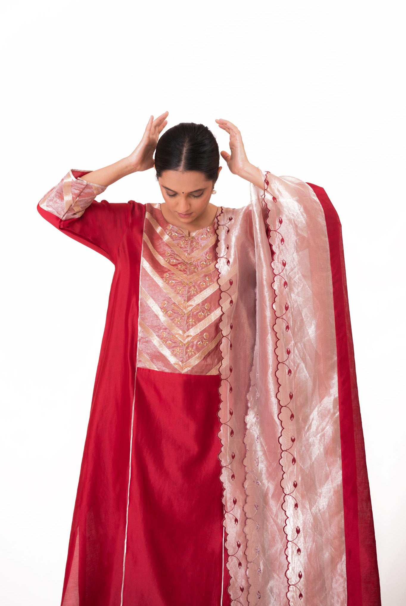 Banarasi Yoke Kurta Set - Crimson Red - CiceroniKurta Set, Festive wearBhavik Shah