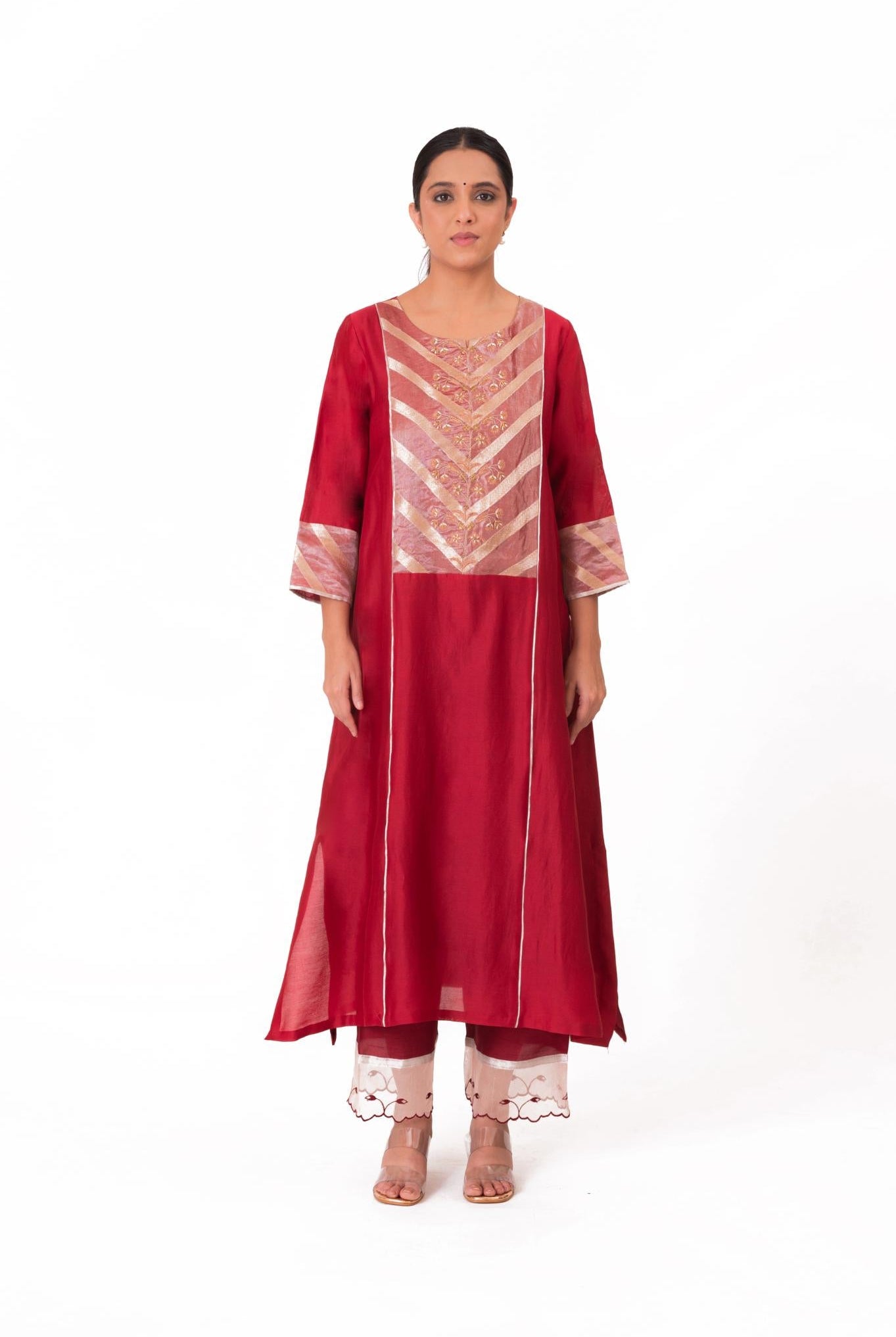 Banarasi Yoke Kurta Set - Crimson Red - CiceroniKurta Set, Festive wearBhavik Shah