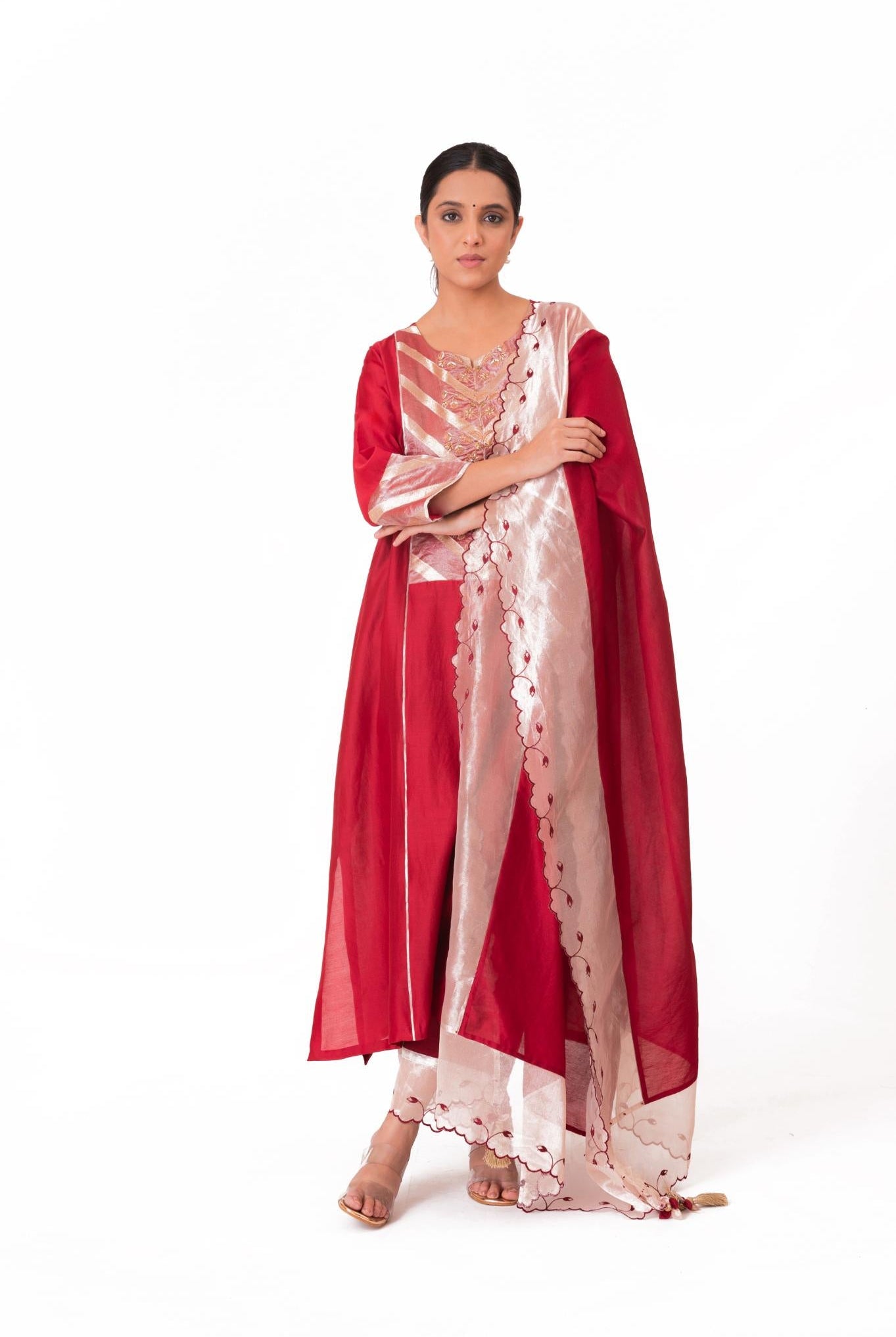 Banarasi Yoke Kurta Set - Crimson Red - CiceroniKurta Set, Festive wearBhavik Shah