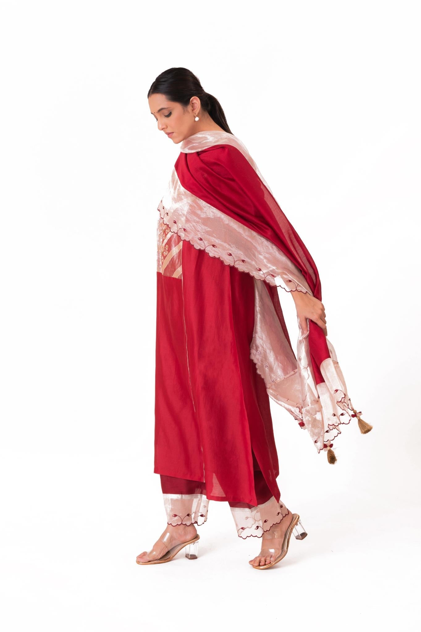 Banarasi Yoke Kurta Set - Crimson Red - CiceroniKurta Set, Festive wearBhavik Shah