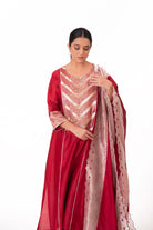 Banarasi Yoke Kurta Set - Crimson Red - CiceroniKurta Set, Festive wearBhavik Shah