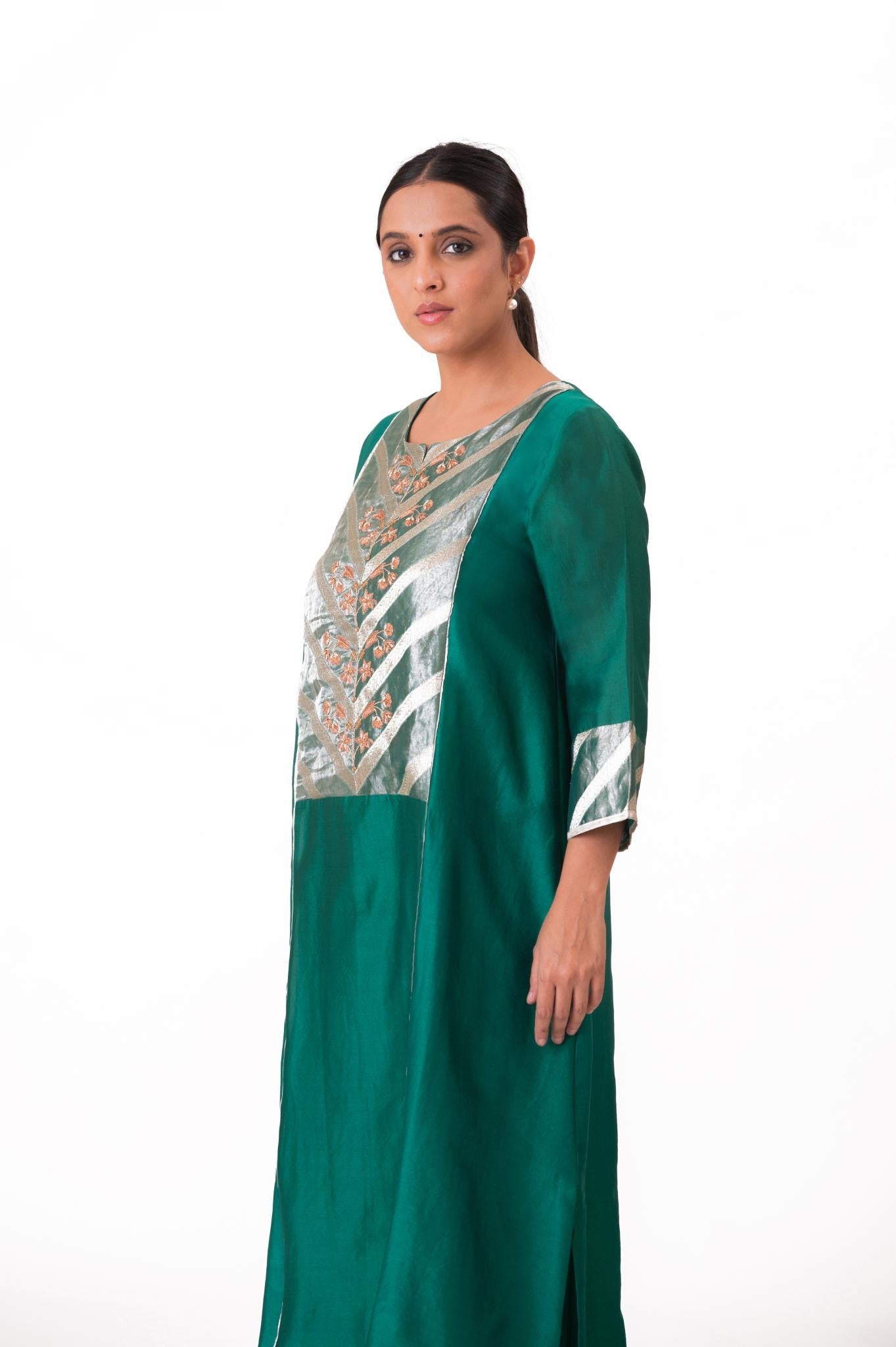 Banarasi Yoke Kurta Set - Emerald Green - CiceroniKurta Set, Festive wearBhavik Shah