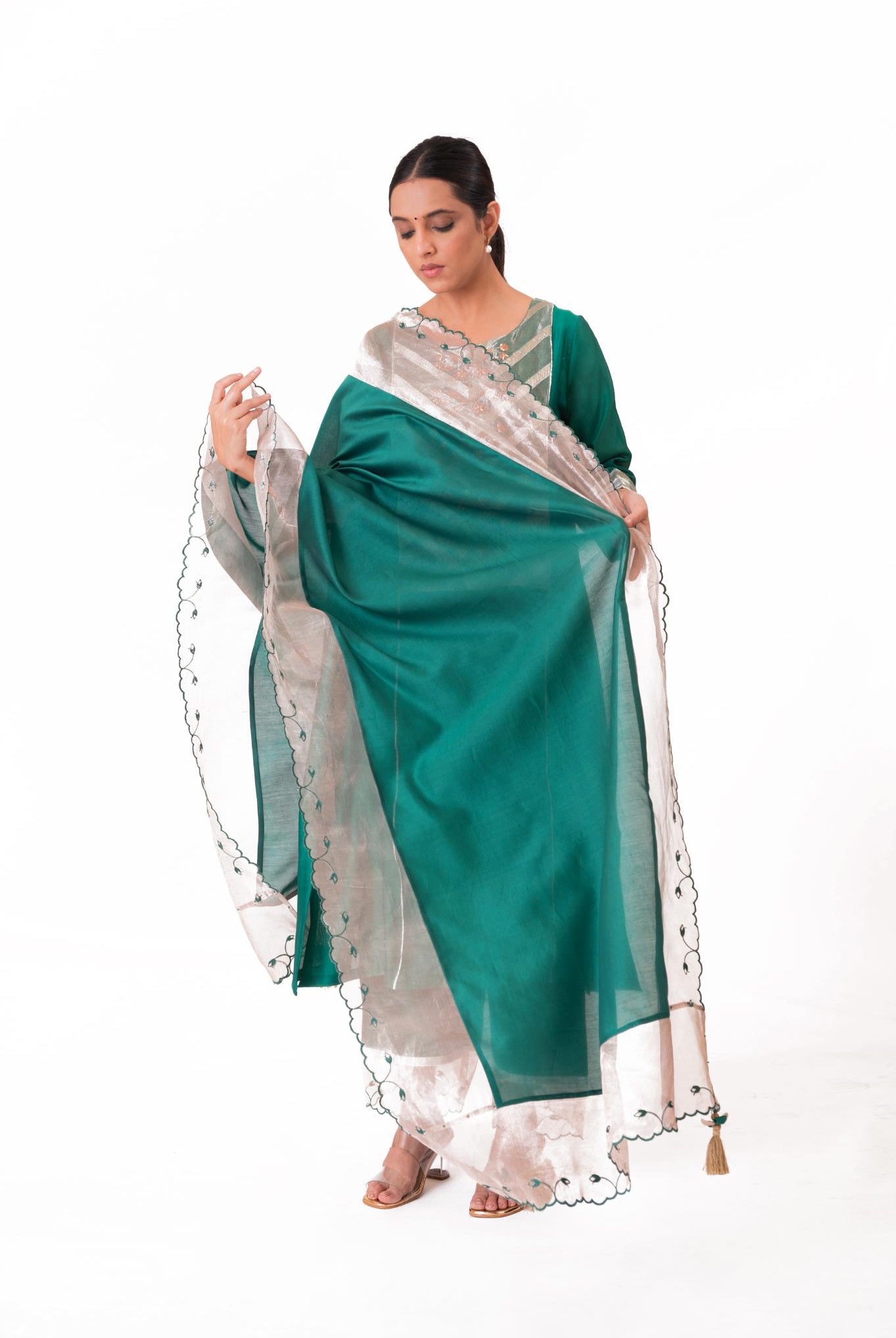Banarasi Yoke Kurta Set - Emerald Green - CiceroniKurta Set, Festive wearBhavik Shah