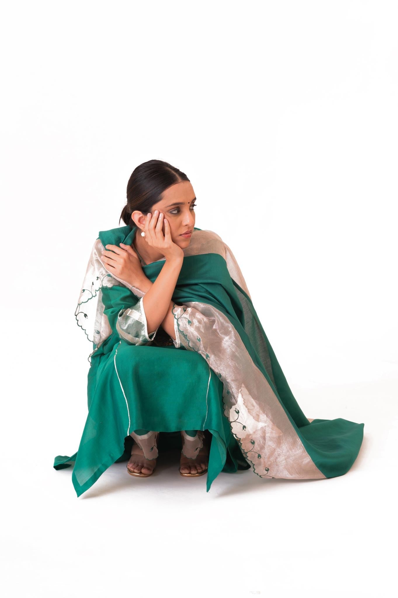 Banarasi Yoke Kurta Set - Emerald Green - CiceroniKurta Set, Festive wearBhavik Shah