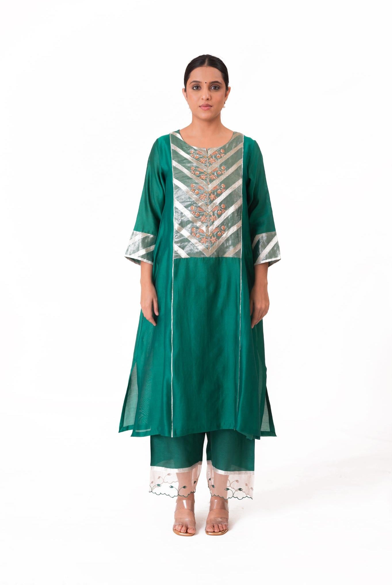 Banarasi Yoke Kurta Set - Emerald Green - CiceroniKurta Set, Festive wearBhavik Shah