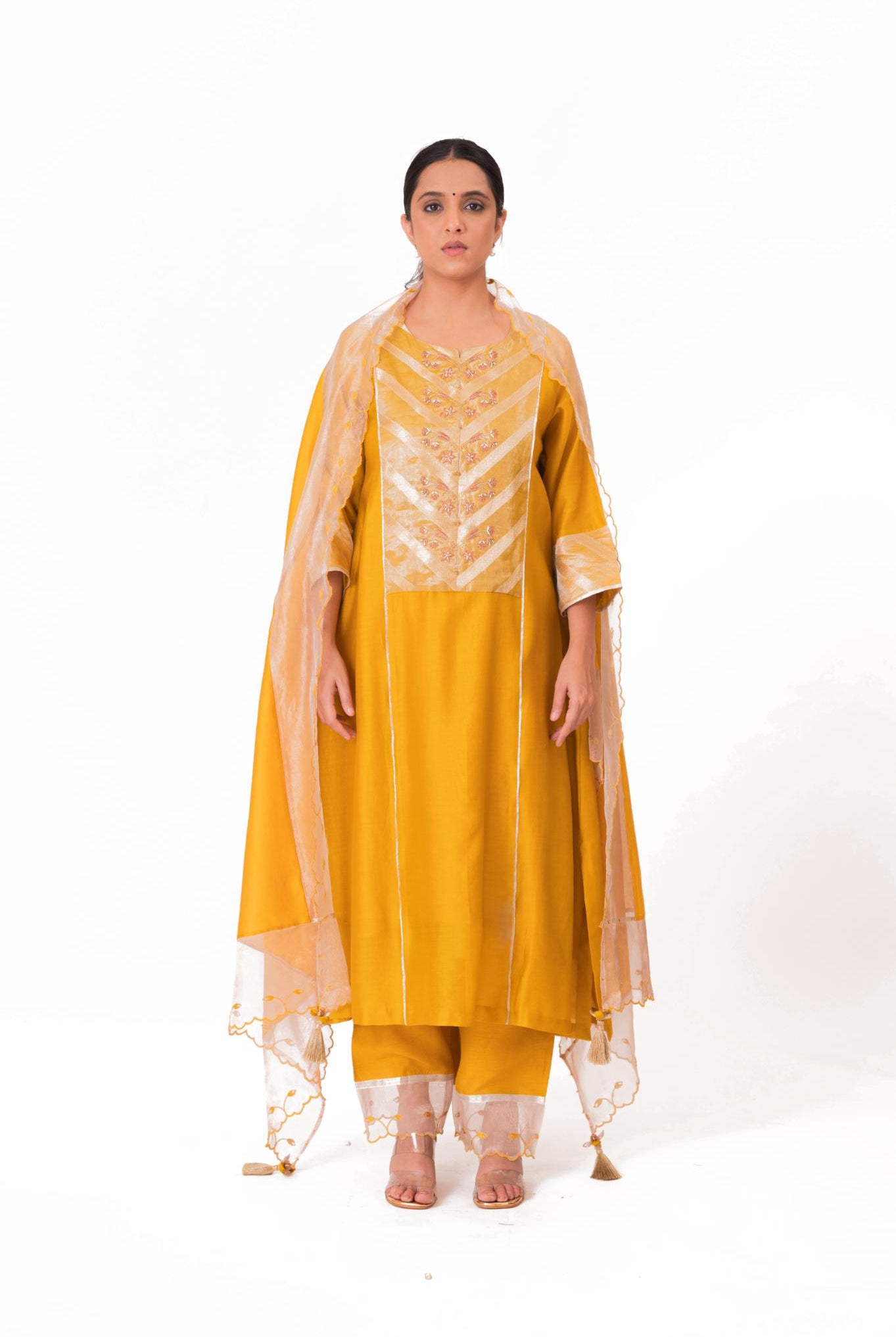 Banarasi Yoke Kurta Set - Golden Yellow - CiceroniKurta Set, Festive wearBhavik Shah