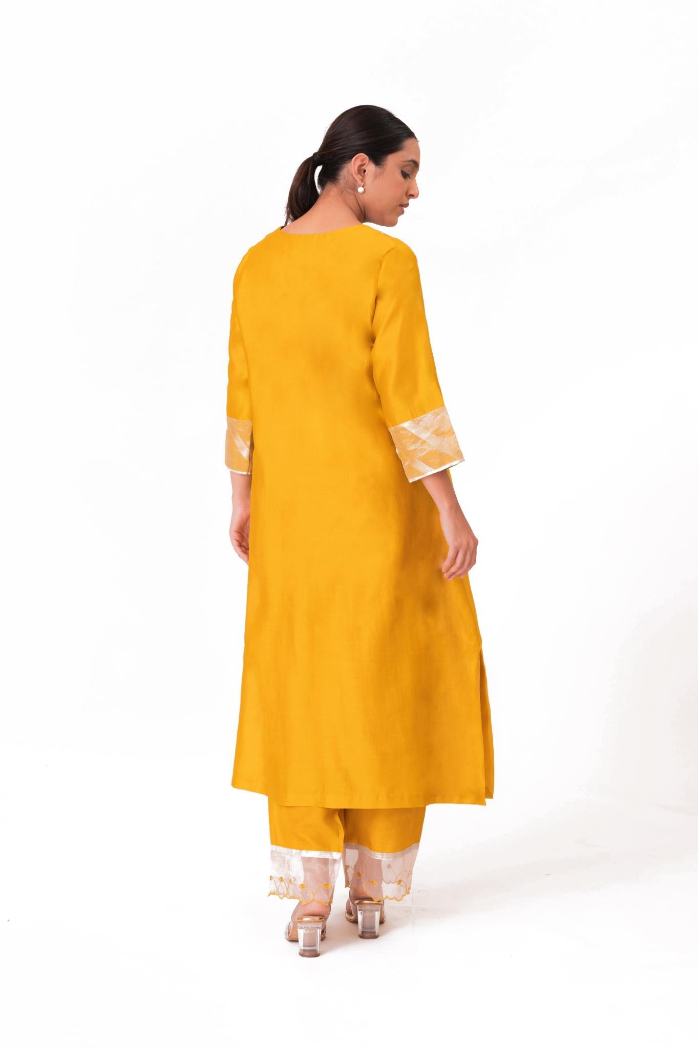 Banarasi Yoke Kurta Set - Golden Yellow - CiceroniKurta Set, Festive wearBhavik Shah