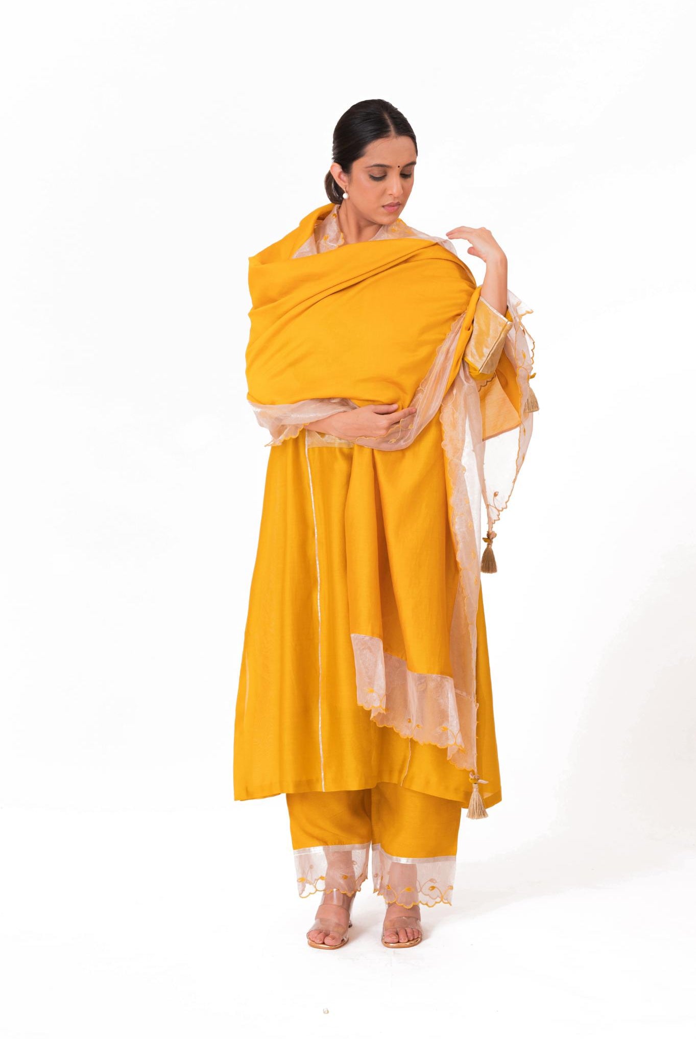 Banarasi Yoke Kurta Set - Golden Yellow - CiceroniKurta Set, Festive wearBhavik Shah