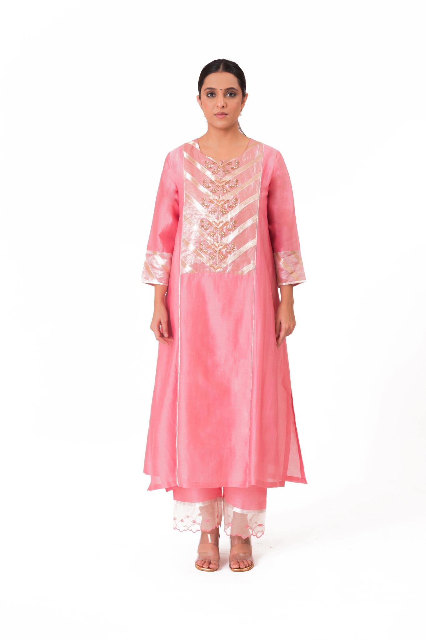 Banarasi Yoke Kurta Set - Lotus Pink - CiceroniKurta Set, Festive wearBhavik Shah