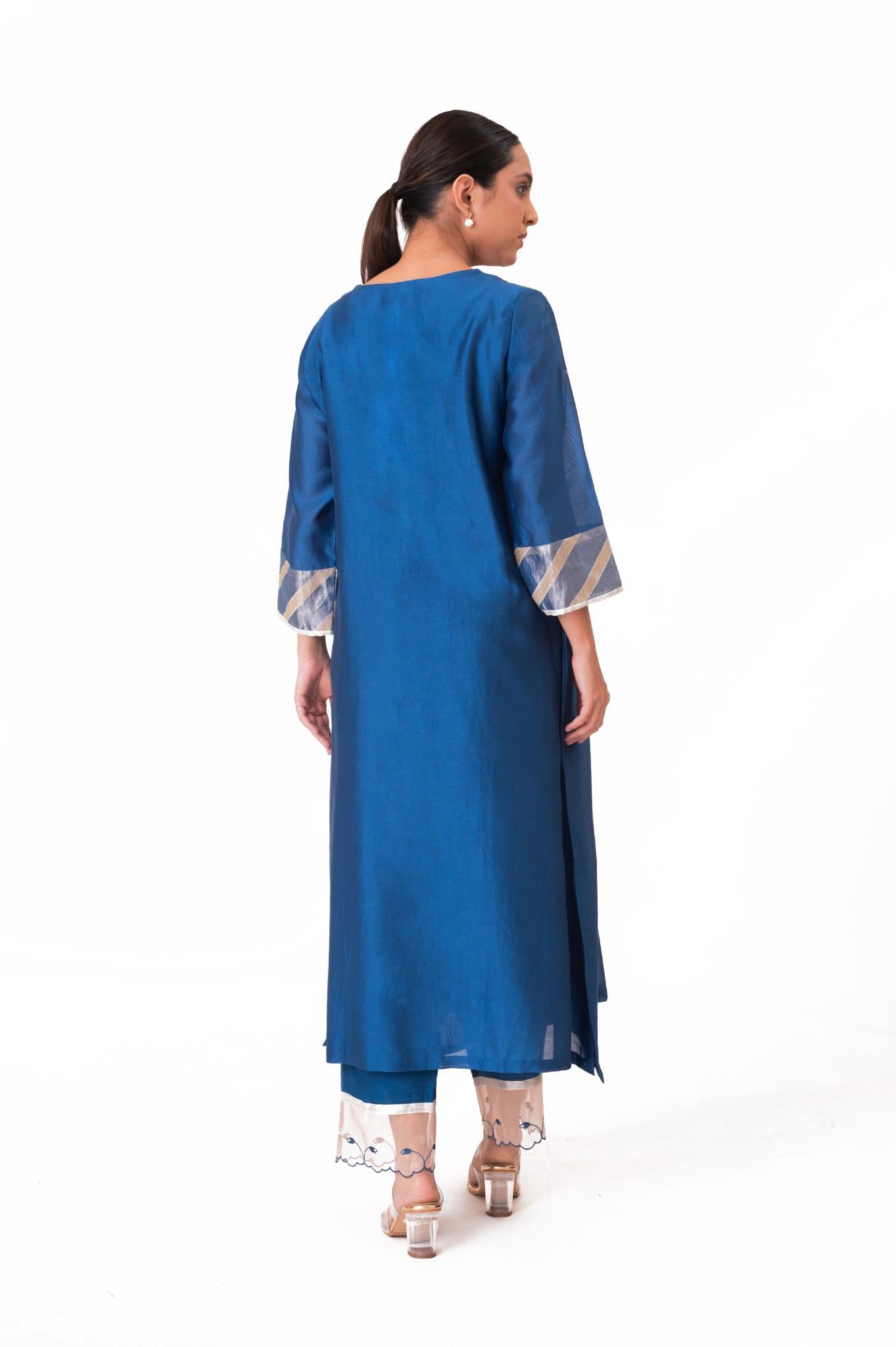 Banarasi Yoke Kurta Set - Royal Blue - CiceroniKurta Set, Festive wearBhavik Shah