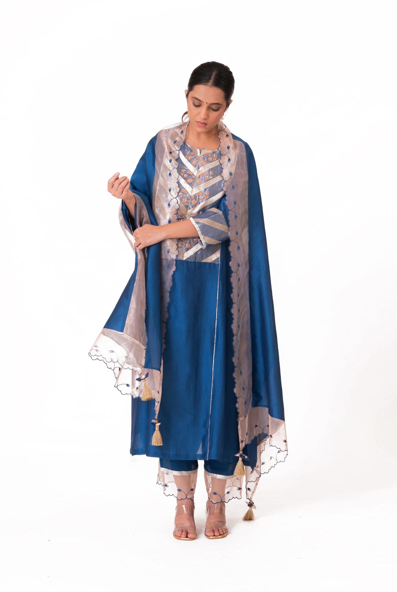Banarasi Yoke Kurta Set - Royal Blue - CiceroniKurta Set, Festive wearBhavik Shah