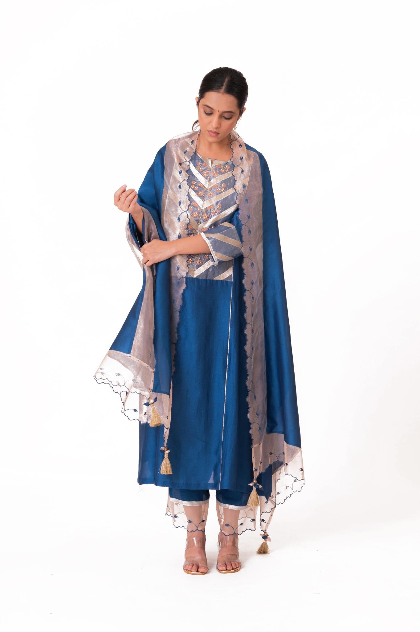 Banarasi Yoke Kurta Set - Royal Blue - CiceroniKurta Set, Festive wearBhavik Shah