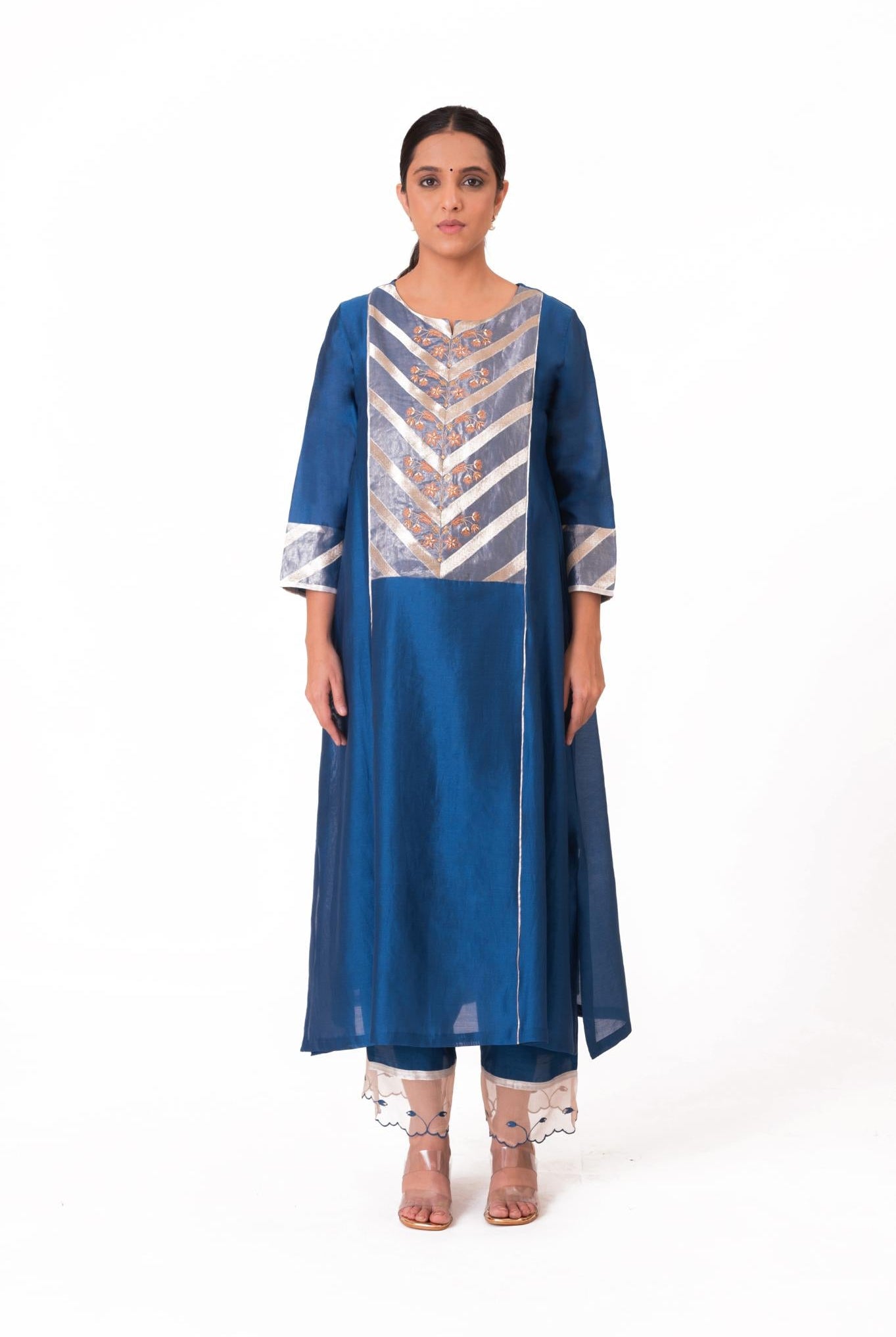 Banarasi Yoke Kurta Set - Royal Blue - CiceroniKurta Set, Festive wearBhavik Shah