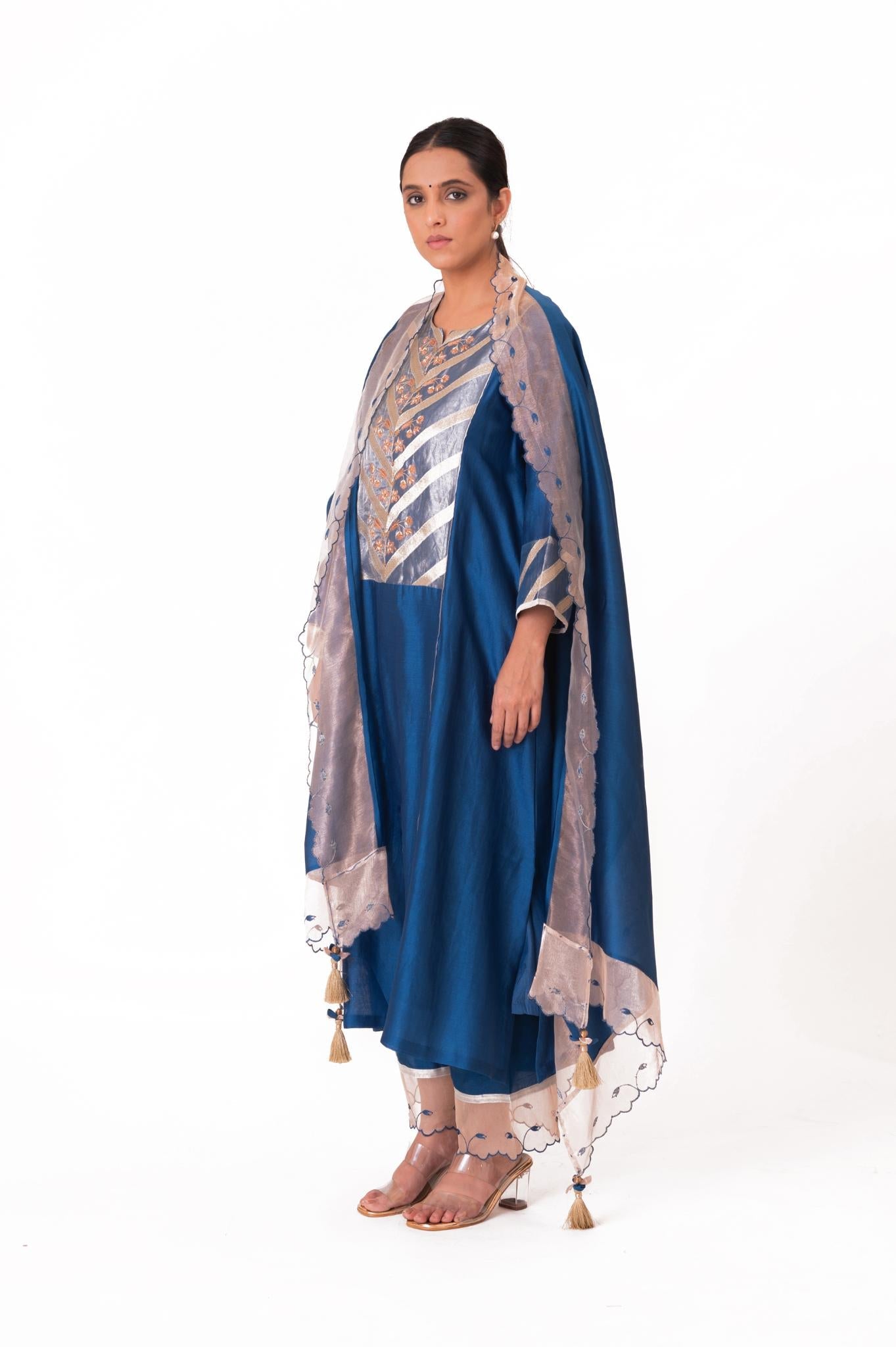 Banarasi Yoke Kurta Set - Royal Blue - CiceroniKurta Set, Festive wearBhavik Shah