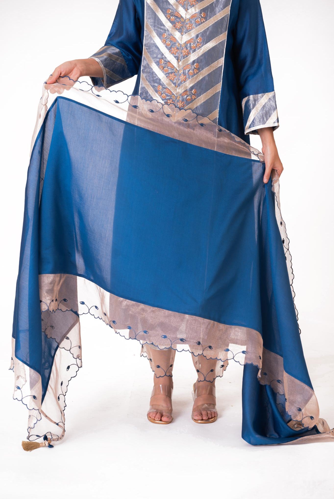 Banarasi Yoke Kurta Set - Royal Blue - CiceroniKurta Set, Festive wearBhavik Shah