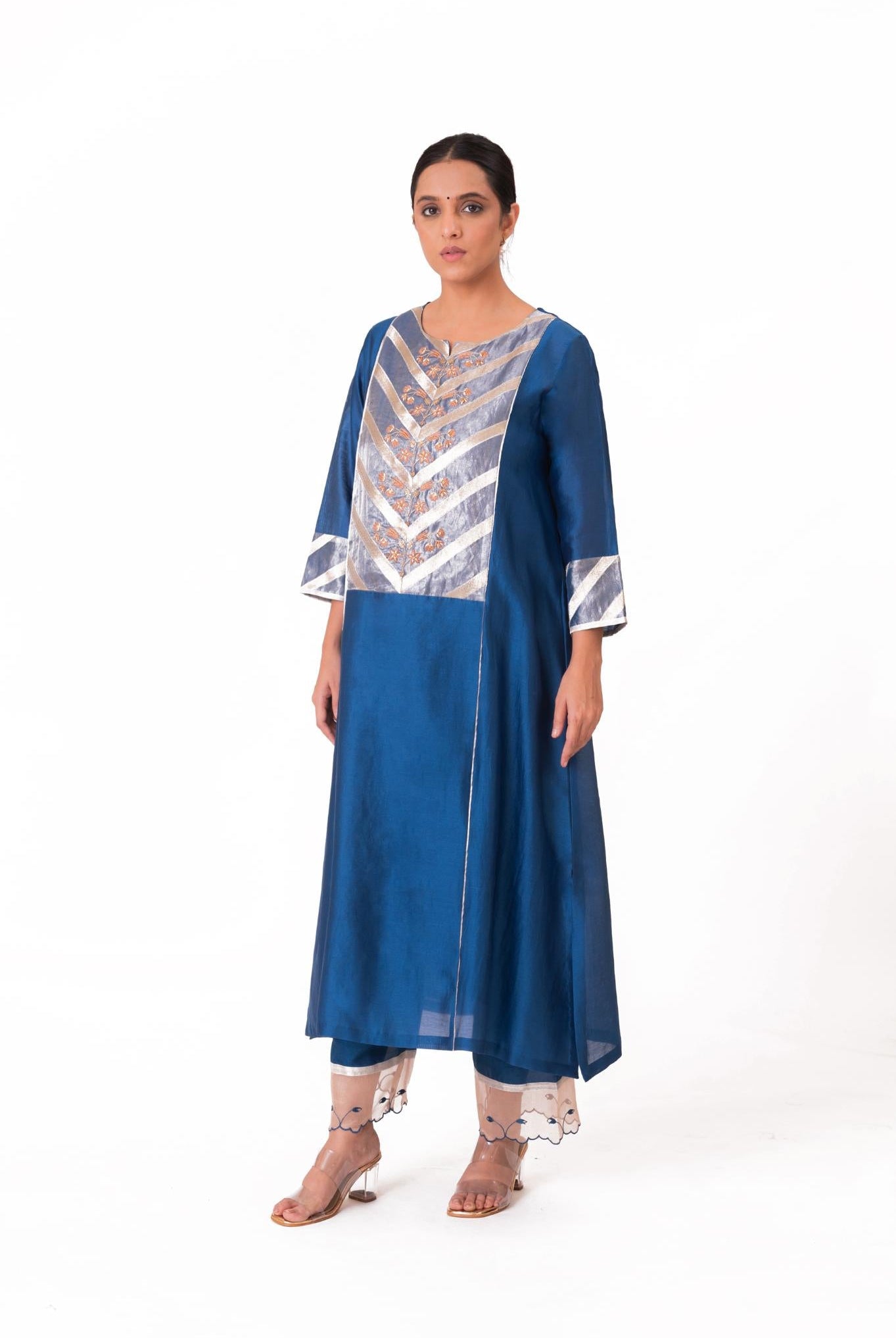 Banarasi Yoke Kurta Set - Royal Blue - CiceroniKurta Set, Festive wearBhavik Shah