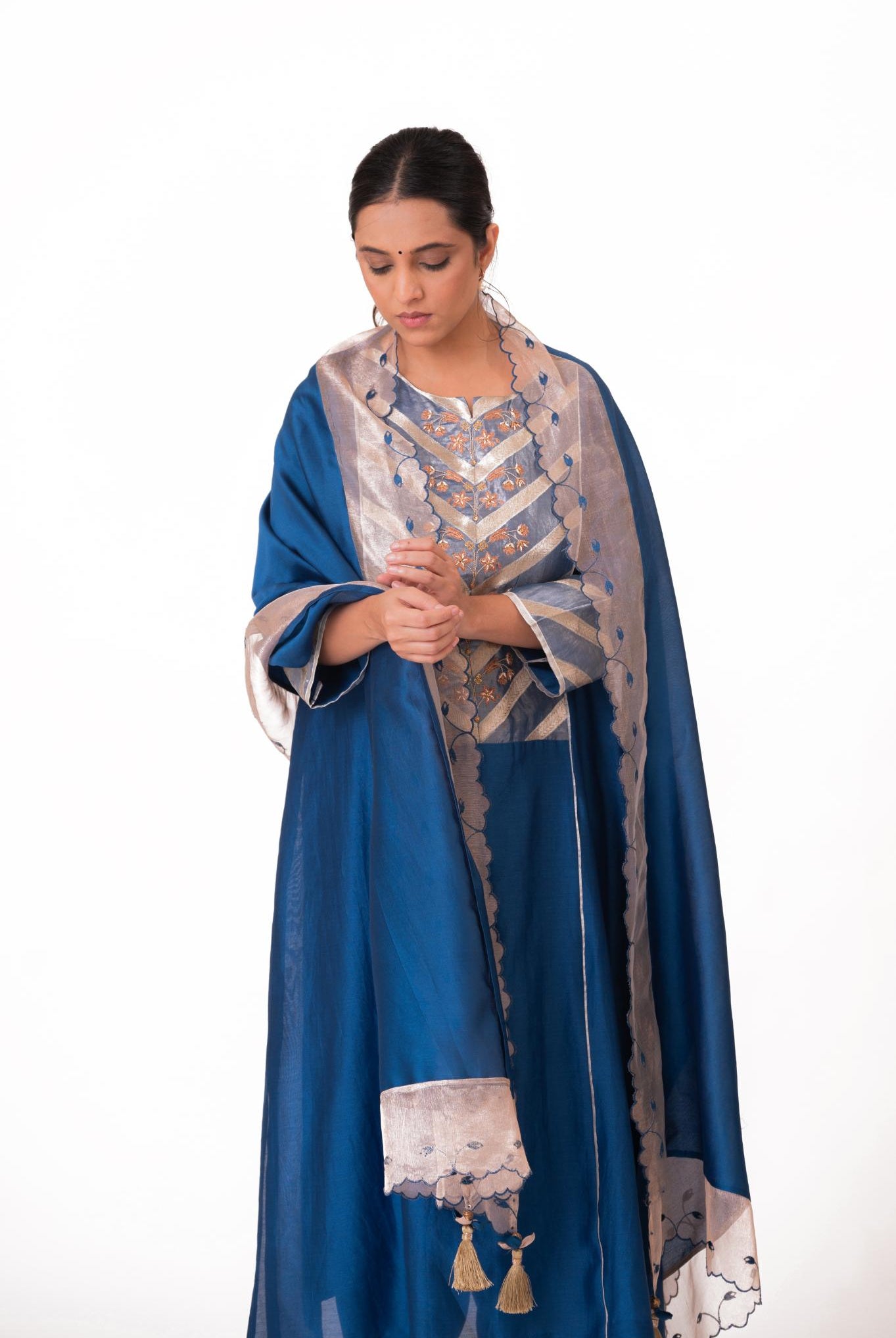 Banarasi Yoke Kurta Set - Royal Blue - CiceroniKurta Set, Festive wearBhavik Shah