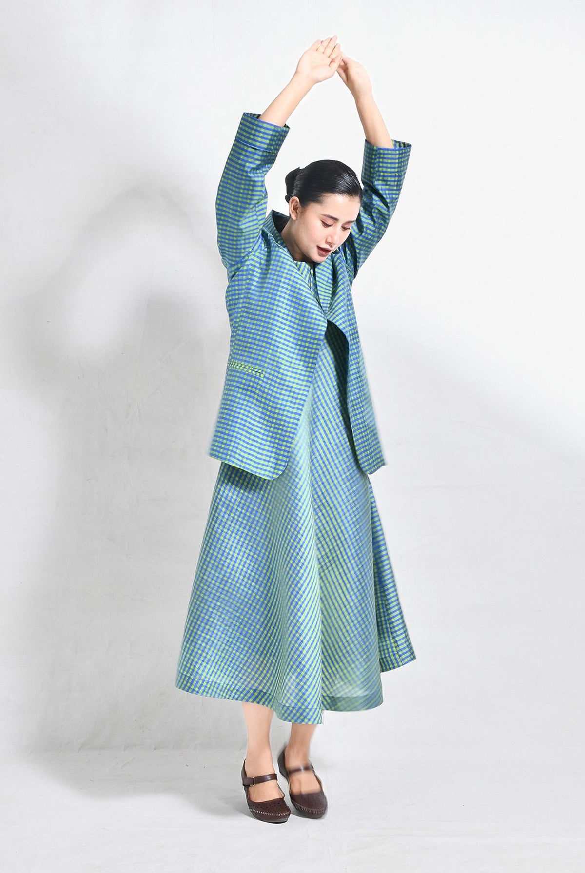 Bangalore Silk Checks Co - ord (Set of 2) - Blue and Olive - CiceroniCo - ord SetHiranya