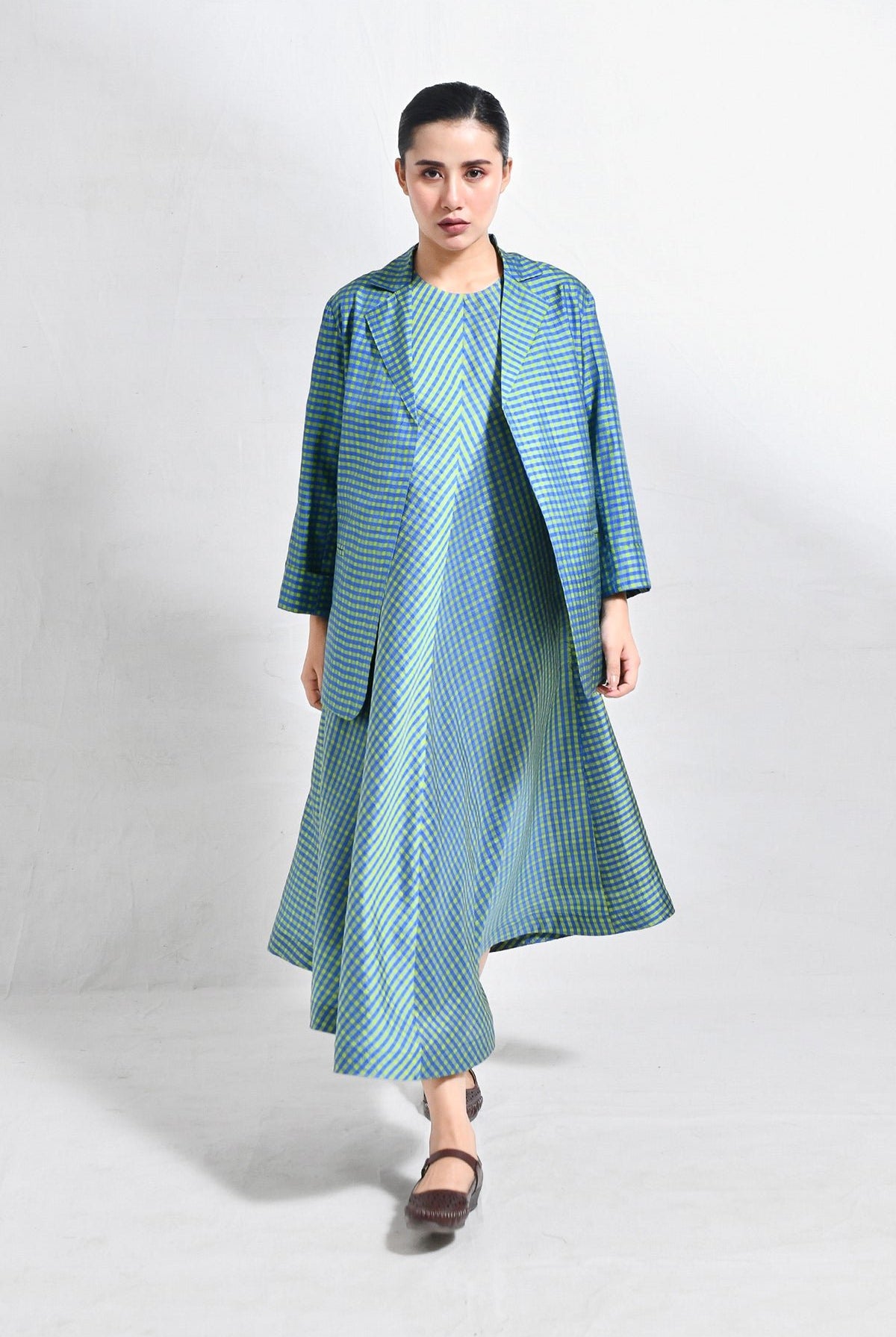 Bangalore Silk Checks Co - ord (Set of 2) - Blue and Olive - CiceroniCo - ord SetHiranya
