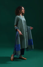 Bangalore Silk Plaid Co - Ord Set with Silk Jamdani Dupatta (Set of 3) - Green & Blue - CiceroniKurta Set, Festive WearHiranya