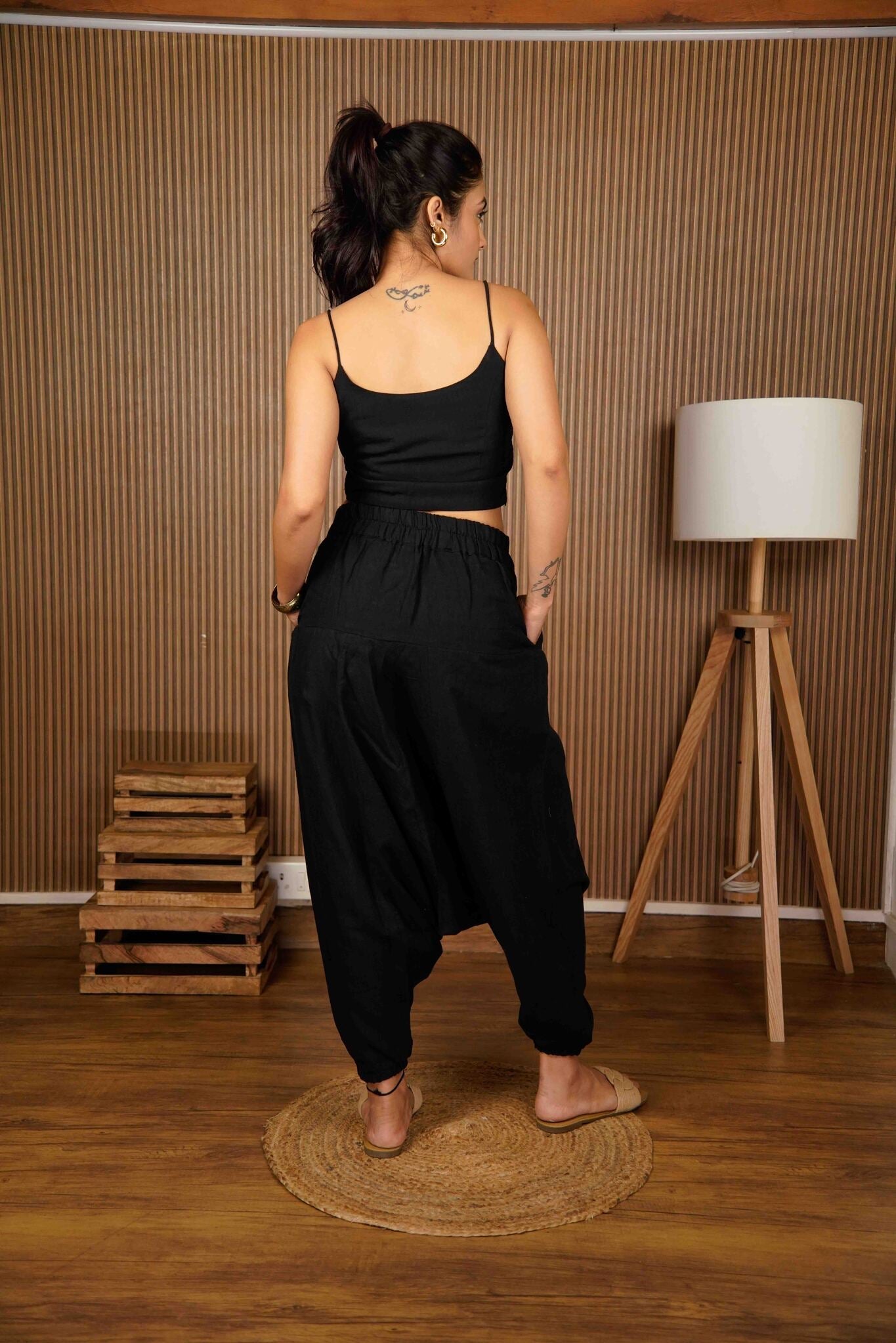 Bani - Black Drop Crotch Pant - CiceroniPantsPrathaa