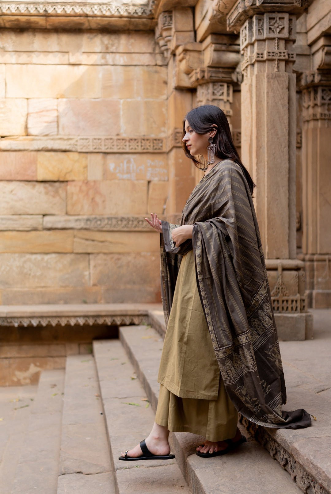 Banni Clay Kurta Set with Ajrakh Dupatta - CiceroniKurta Set, Everyday WearMaidaan