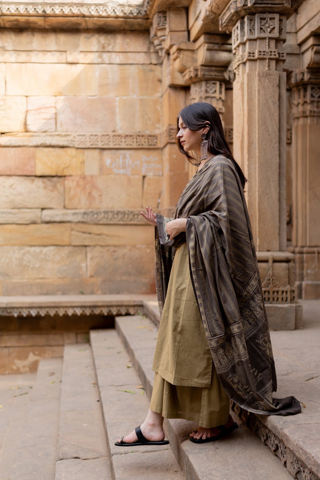 Banni Clay Kurta Set with Ajrakh Dupatta - CiceroniKurta Set, Everyday WearMaidaan