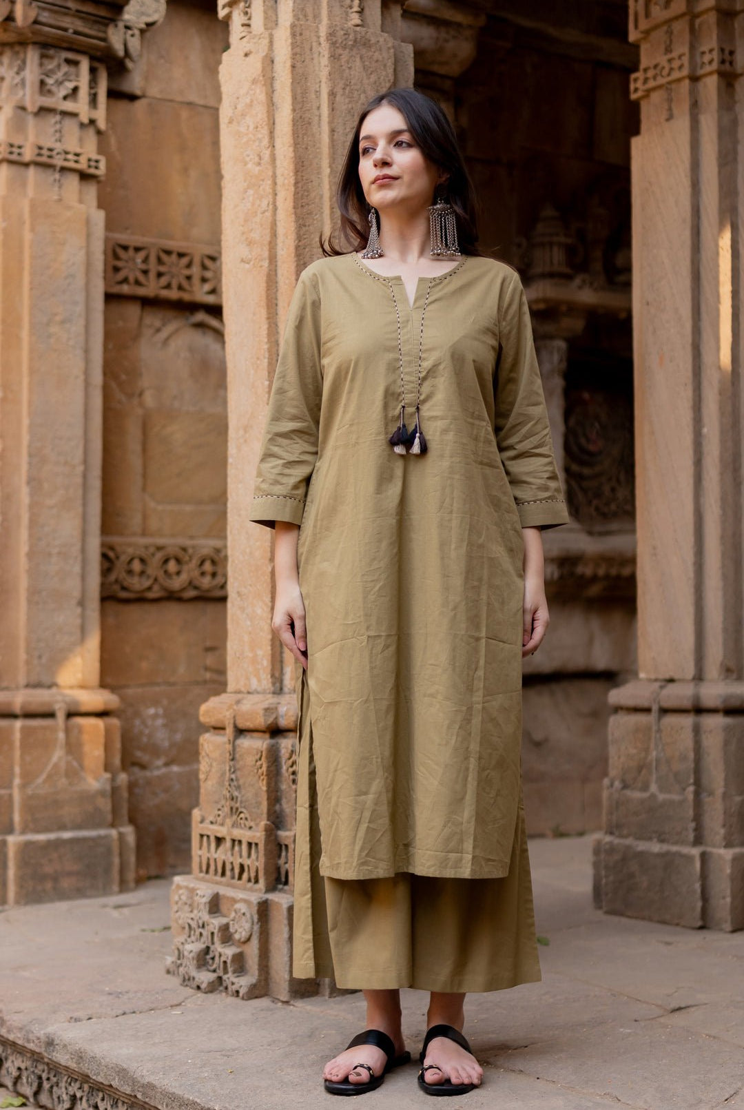 Banni Clay Kurta Set with Ajrakh Dupatta - CiceroniKurta Set, Everyday WearMaidaan