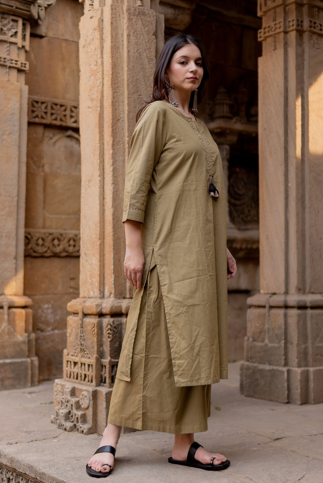 Banni Clay Kurta Set with Ajrakh Dupatta - CiceroniKurta Set, Everyday WearMaidaan