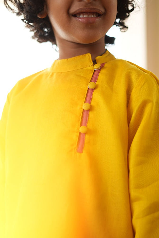 Basant side button short festive kurta in yellow - CiceroniKurta, Festive WearLove The World Today