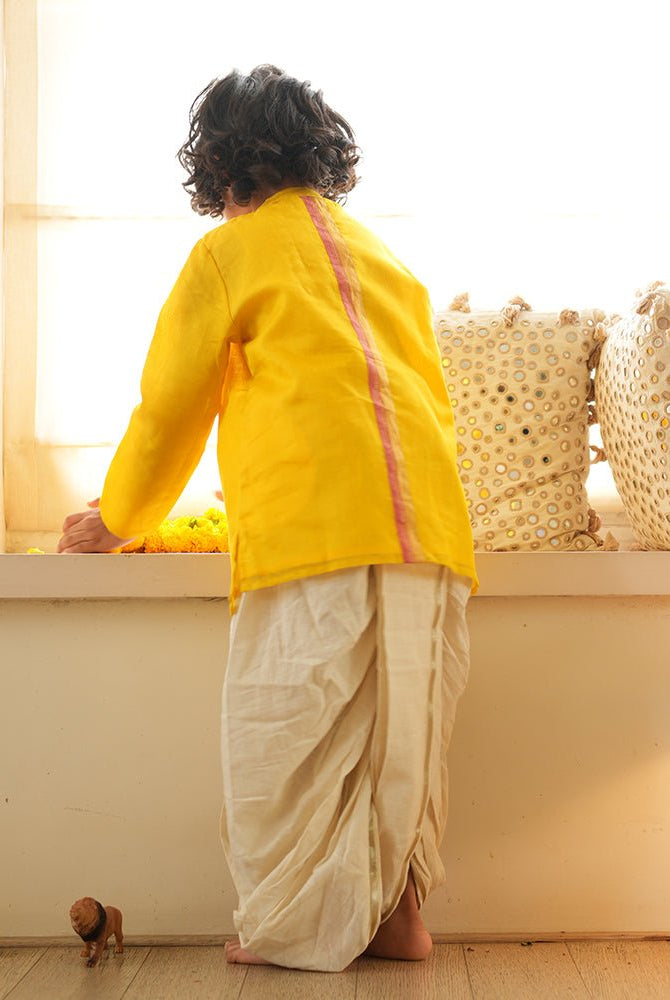 Basant side button short festive kurta in yellow - CiceroniKurta, Festive WearLove The World Today