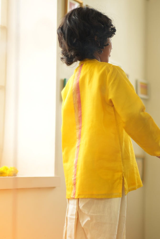 Basant side button short festive kurta in yellow - CiceroniKurta, Festive WearLove The World Today