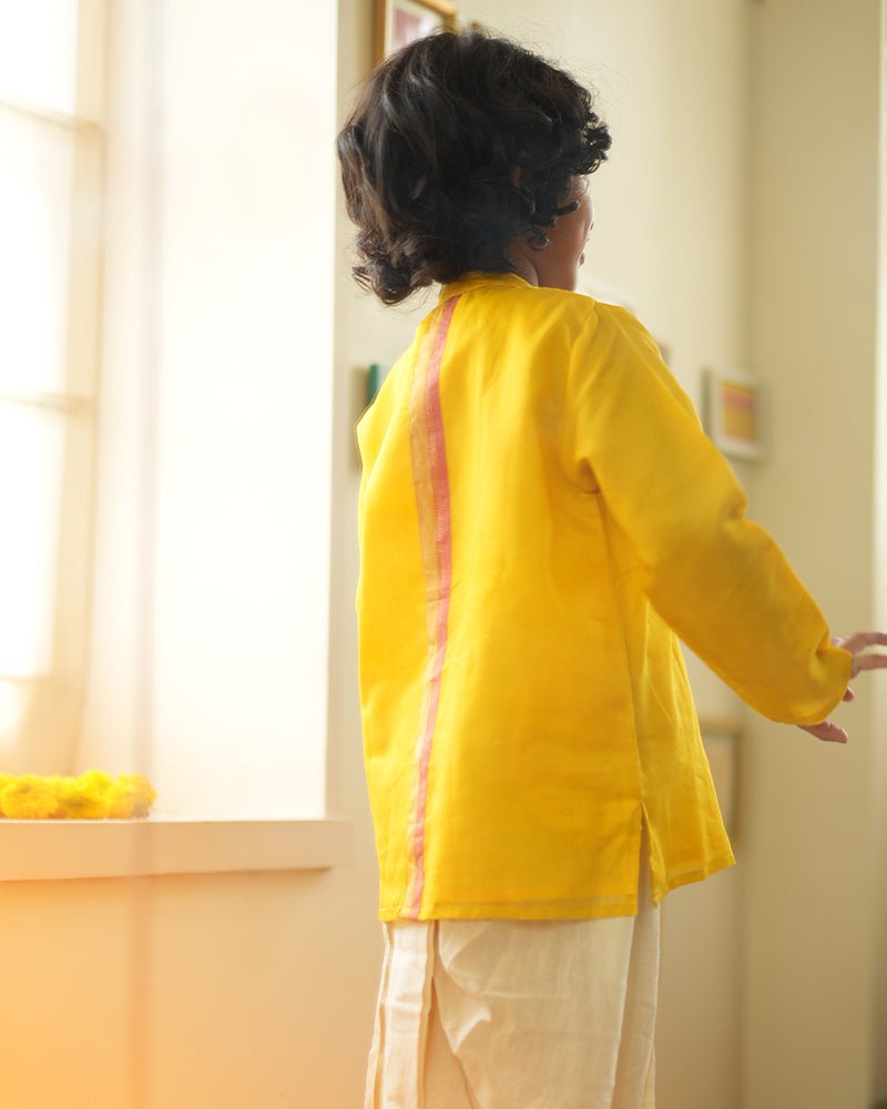 Basant side button short festive kurta in yellow - CiceroniKurta, Festive WearLove The World Today