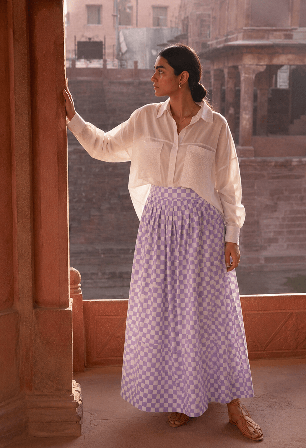 Bawari Skirt - Purple Checks - CiceroniSkirtsThe Raw India