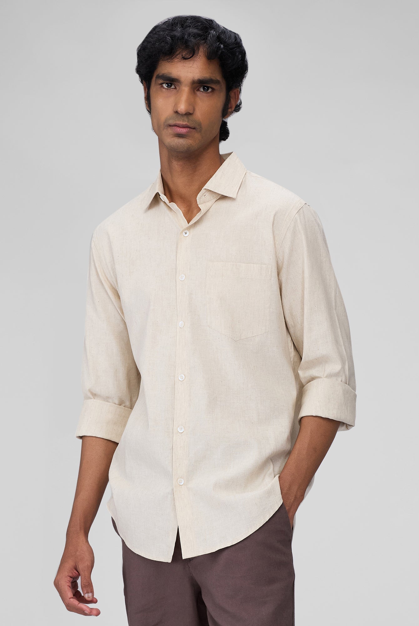 Beige 100% Linen Classic Shirt - CiceroniMen Shirtsbhrāta