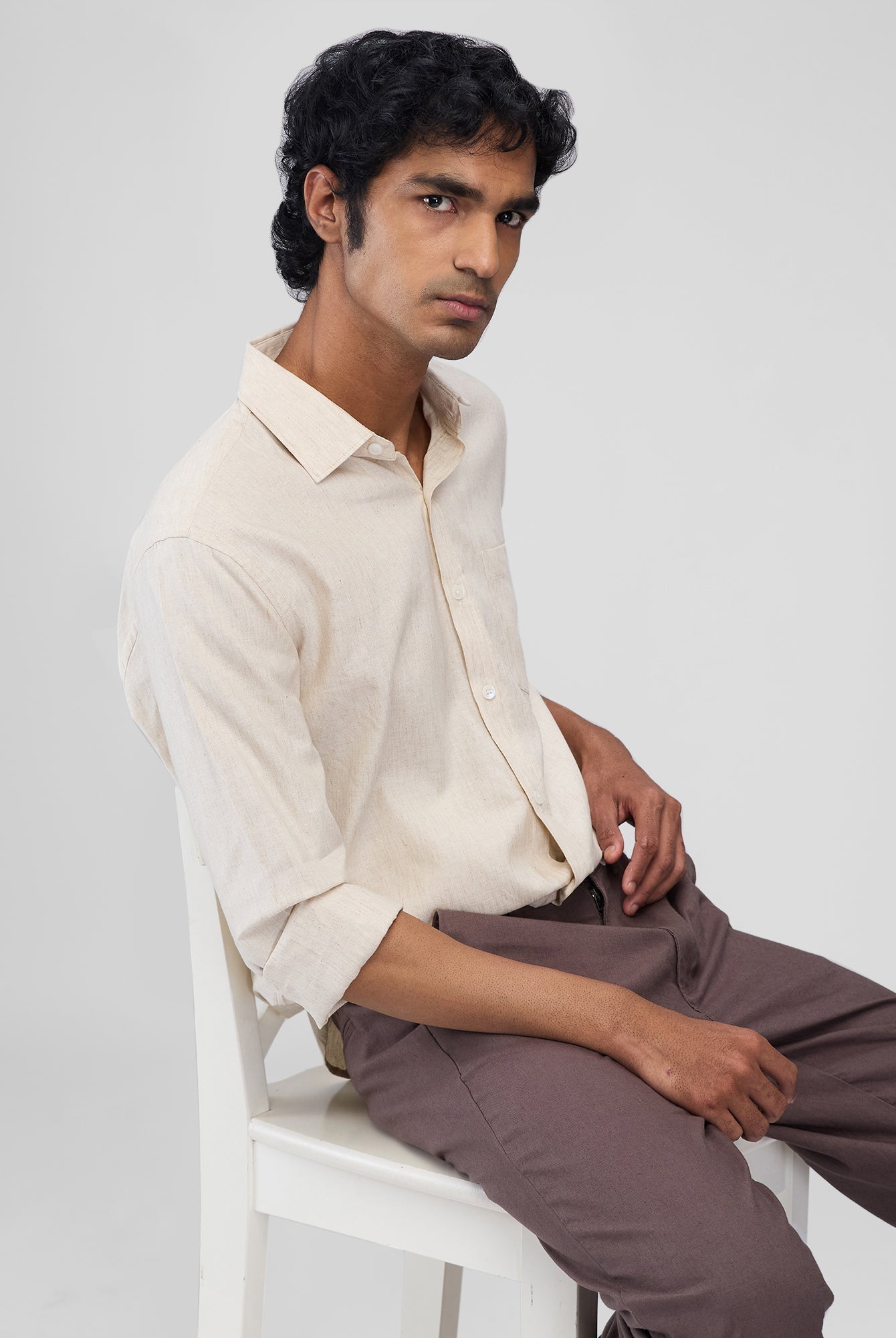 Beige 100% Linen Classic Shirt - CiceroniMen Shirtsbhrāta