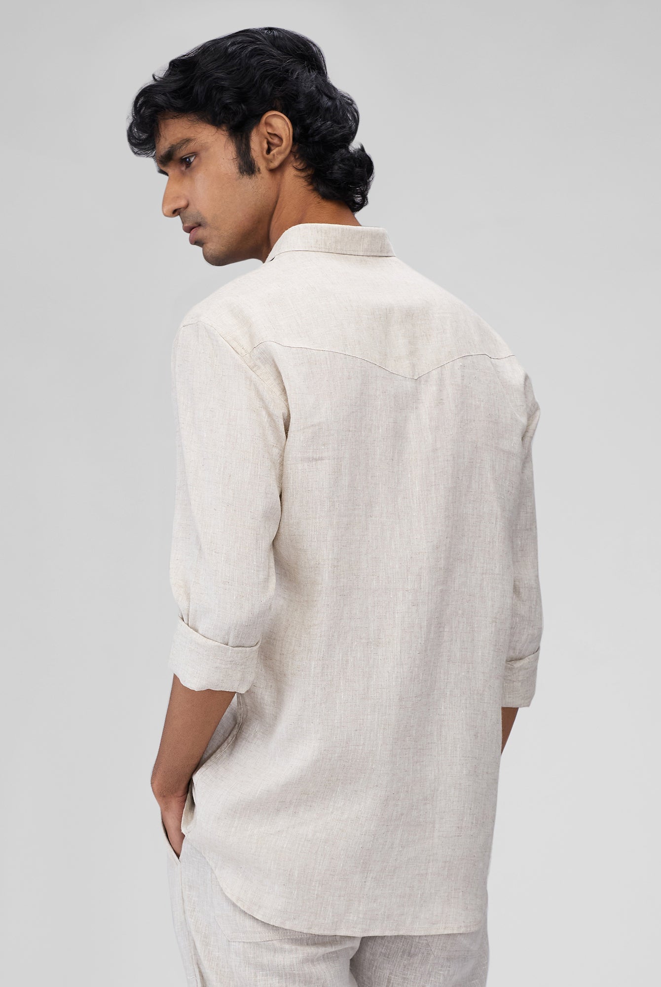 Beige 100% Linen Safari Shirt - CiceroniMen Shirtsbhrāta