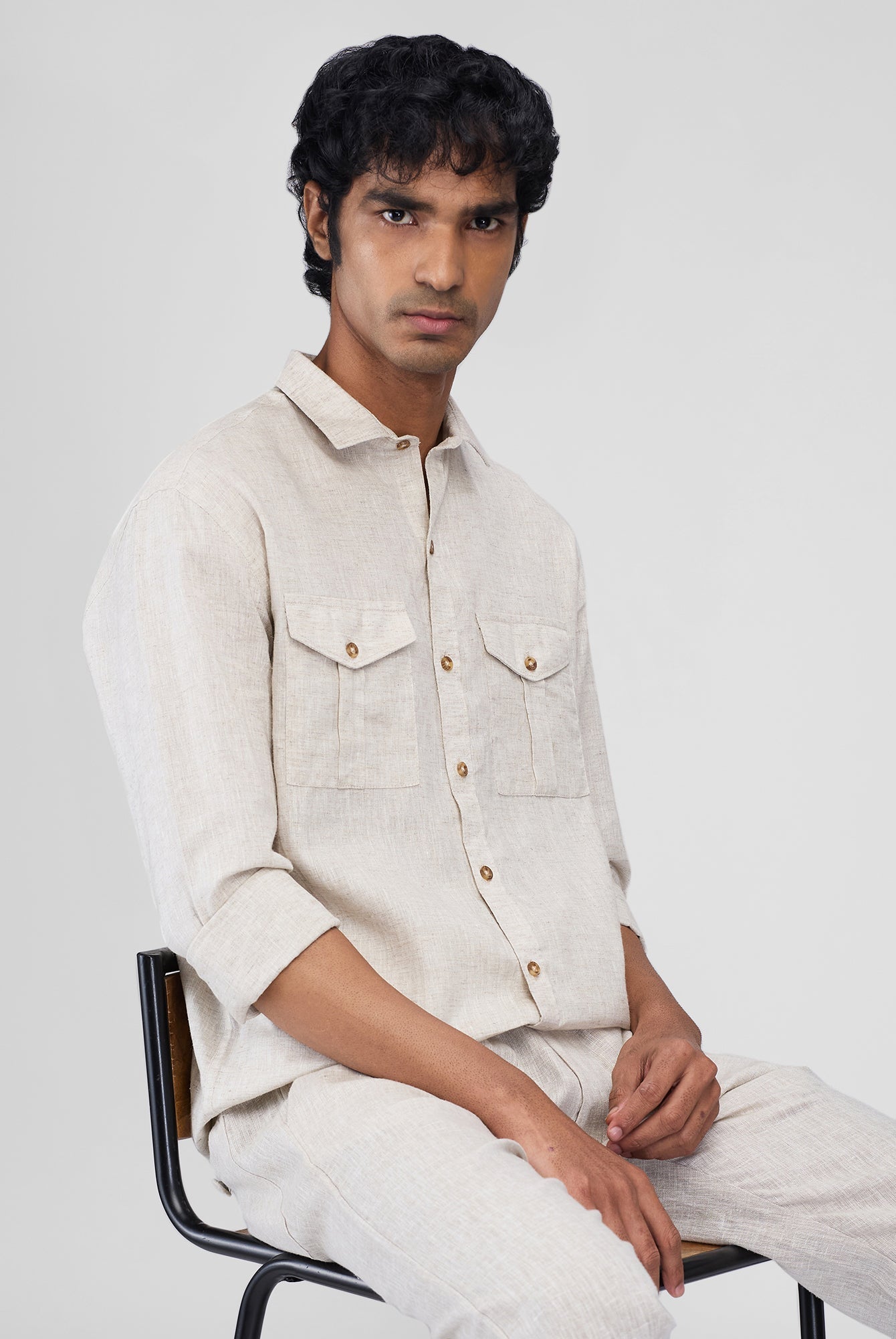 Beige 100% Linen Safari Shirt - CiceroniMen Shirtsbhrāta