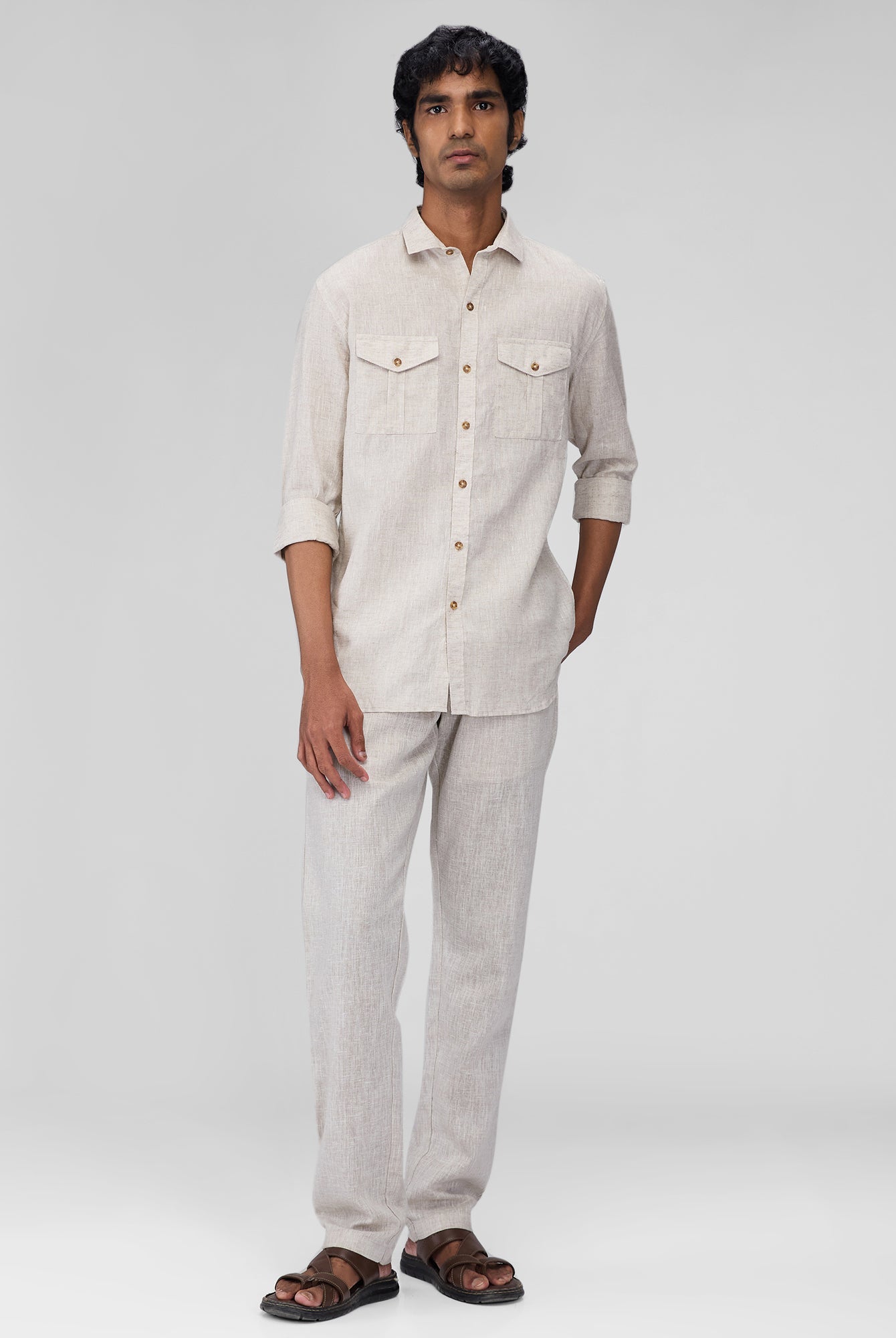 Beige 100% Linen Safari Shirt - CiceroniMen Shirtsbhrāta