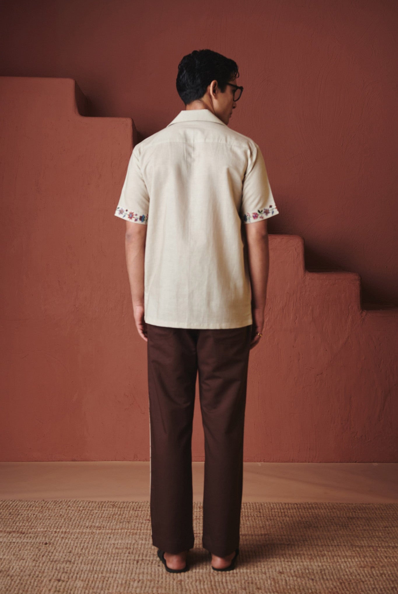 Beige Coffee Chintz Co - Linen Men's Camp Collar Shirt Set - CiceroniCo - ord SetSaphed