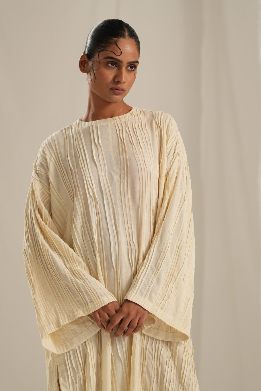 Beige - Cream Texture Kaftan Dress - CiceroniDressesTil