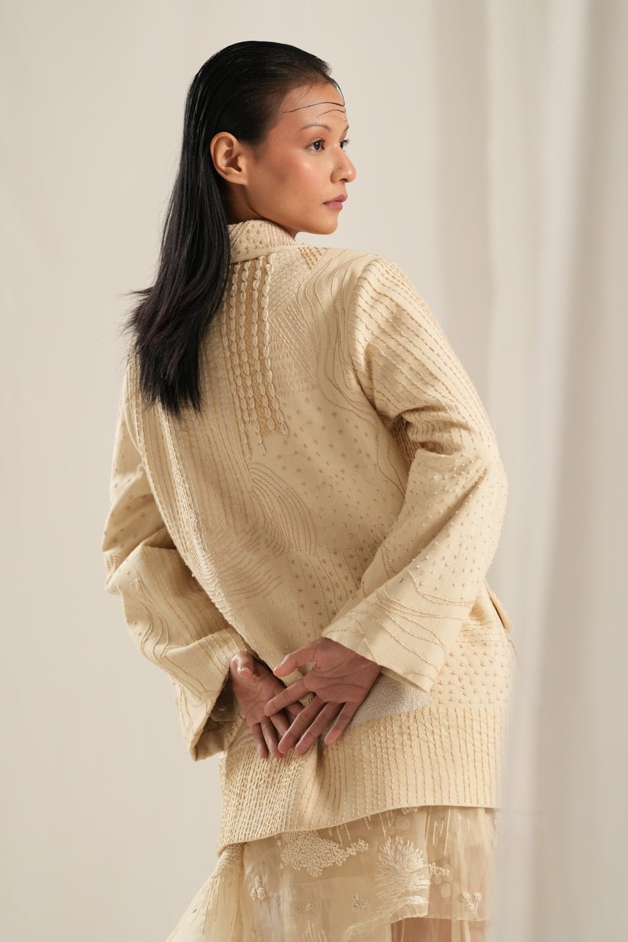 Beige Kantha Emb. Jacket - CiceroniJacketsTil