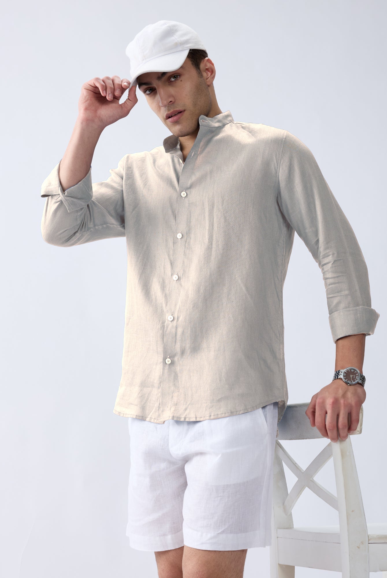 Beige Mandarin 100% Pure Linen Shirt - CiceroniMen Shirtsbhrāta