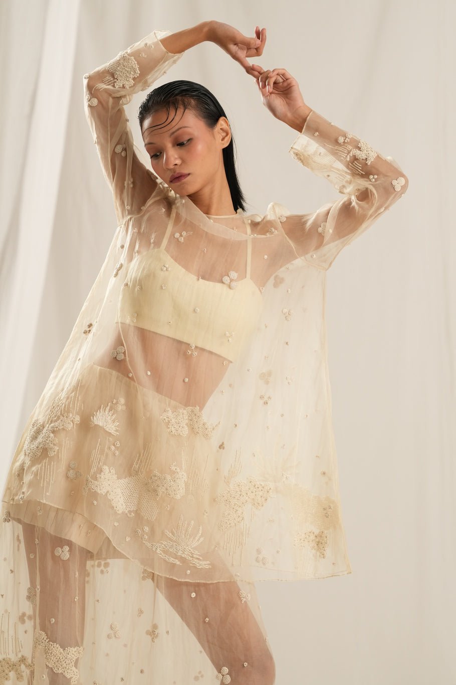 Beige Sheer Co - ord Set - CiceroniSkirt SetTil