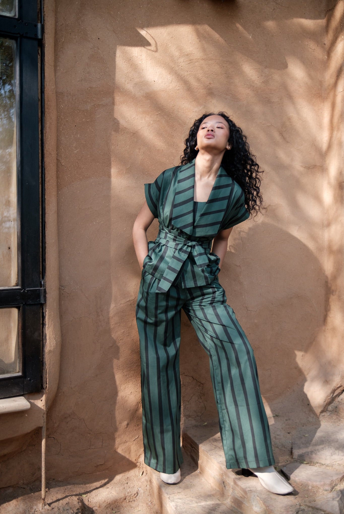 Berlin Shawl Collar Top - Stripe Print - CiceroniTopsThe Terra Tribe