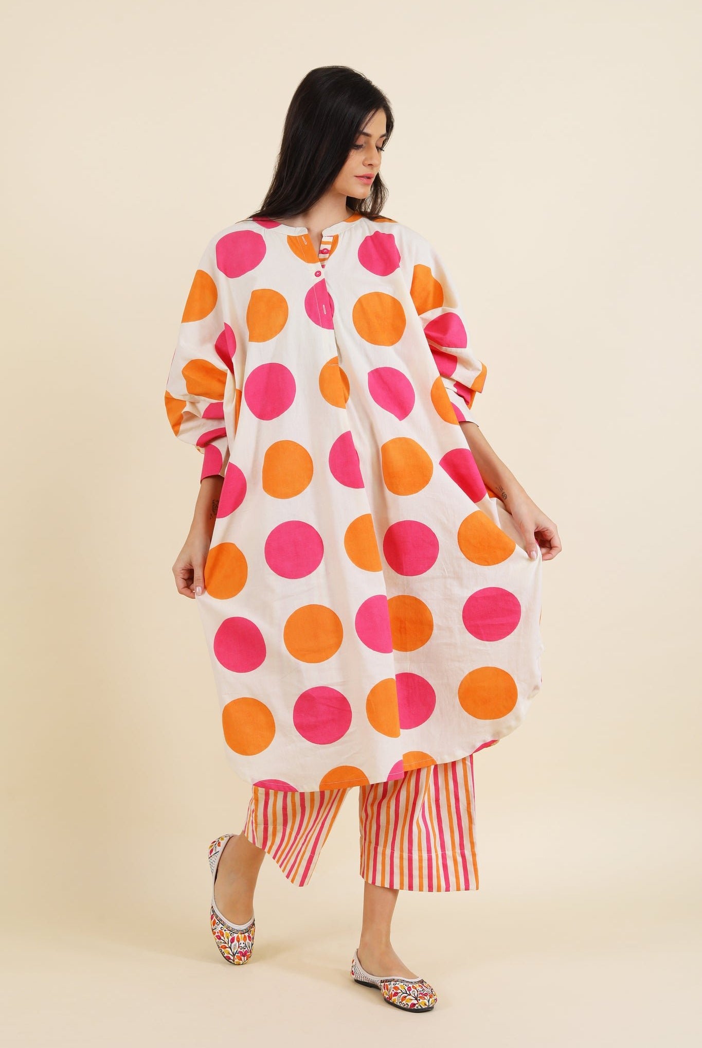 Bindi Co - ord Set - Orange & Pink - CiceroniKurta Set, Everyday WearSheetal Joshi Verma